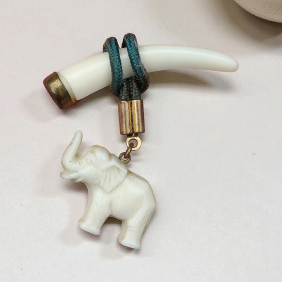 Antique Jewelry - Antique Organic Elephant And Horn Brooch